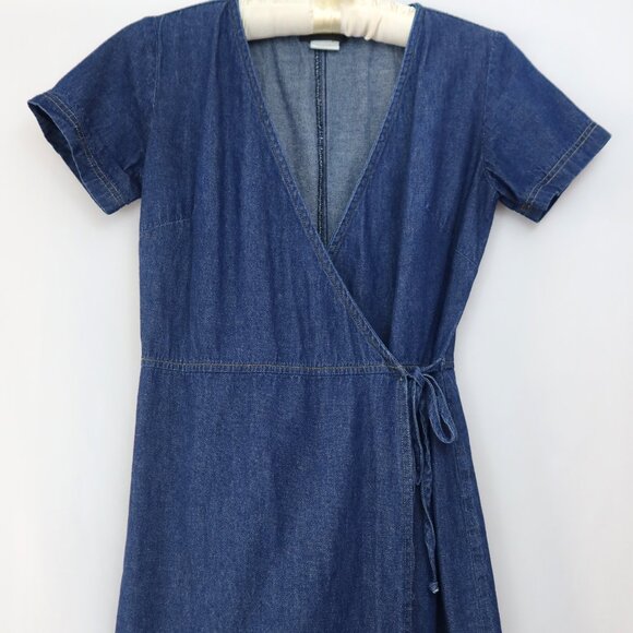Tabloid Denim Wrap Dress Sz Small Retro Grannycore Cottage Farm Classic Western - Picture 5 of 13